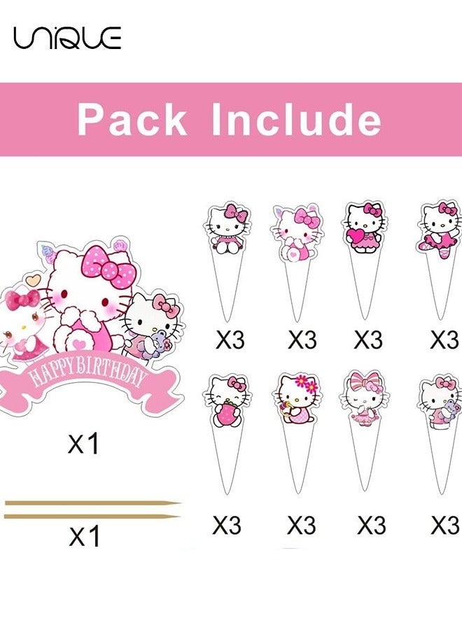 Unique 25 Pcs Cake Decoration Cap - Hello Kitty Cake Decoration - Birthday Party Supplies Decoration  - Image 3