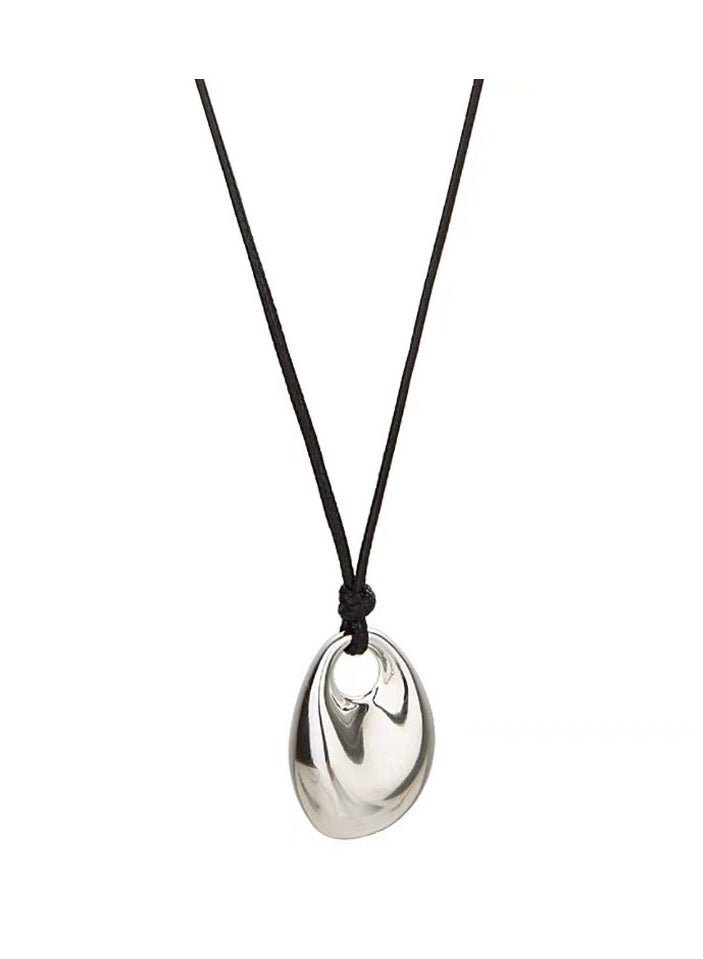 Elegant Silver Oval Pendant on a Black Cord Necklace | Stylish and Practical Gift Choice - Image 1