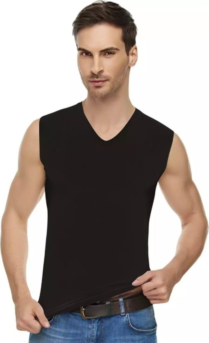 Tutku Elit 1305 Men's Elastane V Neck Zero Sleeve Undershirt 3 Pieces