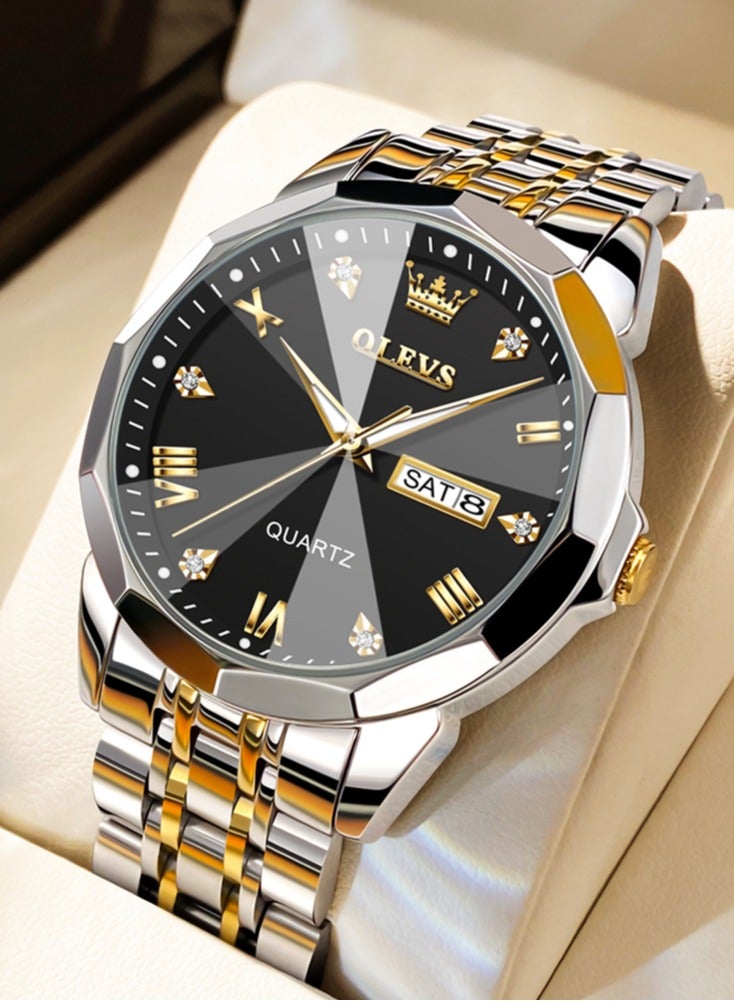 OLEVS ساعات للرجال، ساعة أنالوج كوارتز مقاومة للماء من الفولاذ المقاوم للصدأ، تصميم عصري - Image 1
