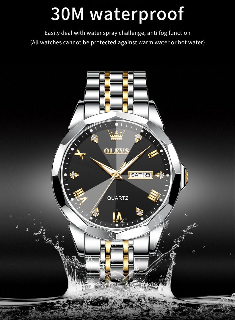 OLEVS ساعات للرجال، ساعة أنالوج كوارتز مقاومة للماء من الفولاذ المقاوم للصدأ، تصميم عصري - Image 2