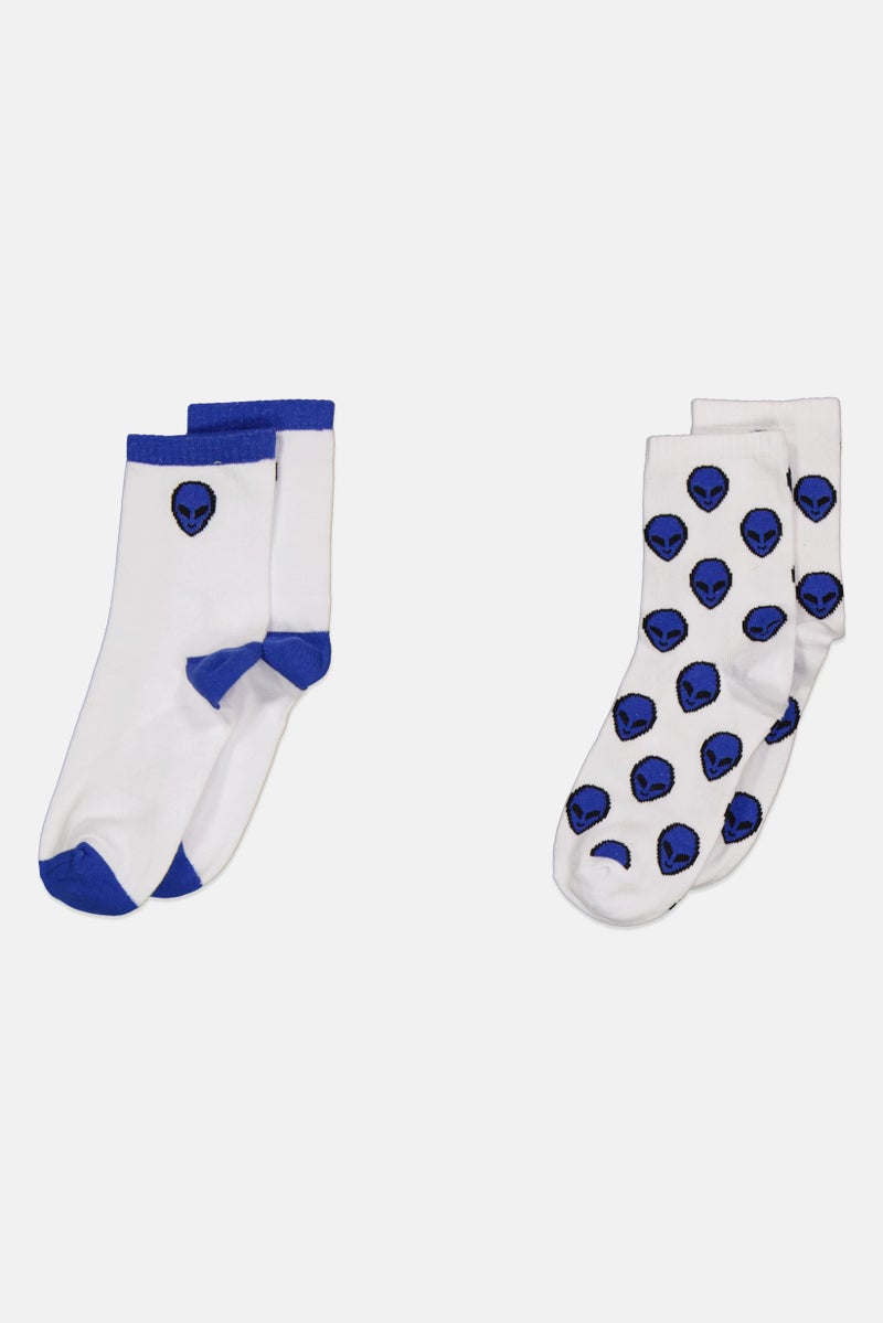 Don't Call Me Jennyfer Women 2 Pairs Graphic Socks, White Combo  - Image 1