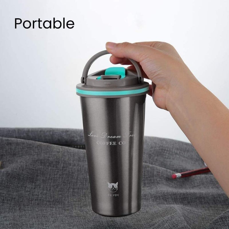 Ramkuwar Insulated Tumbler 550ml Double Wall Insulated Stainless Steel Water Coffee Tumbler Hot and Cold Coffee Flask Durable Travel Coffee Mug with Lid Grey - Image 5