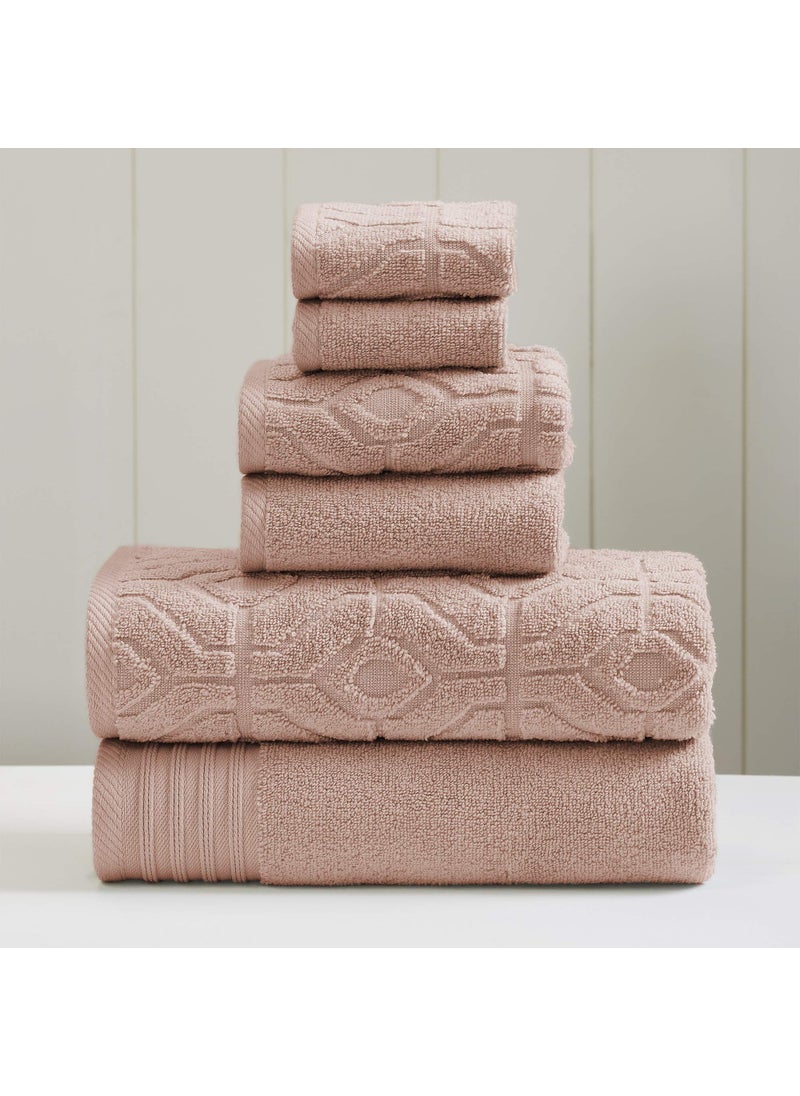 Modern Threads Modern Threads 6 Piece Set 2 Bath Towels 2 Hand Towels 2 Washcloths Yarn Dyed Diamond Gate Jacquard Towel Set Dusty Rose 