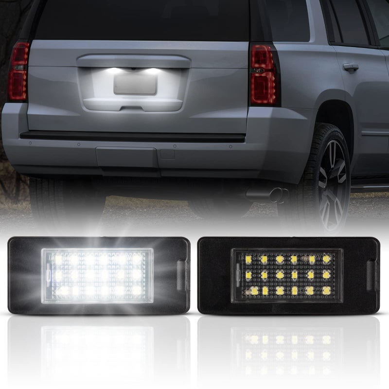 مجموعة مصابيح لوحة الترخيص LED من جيمبرو - استبدال مصابيح OEM متوافقة مع شيفروليه تاهو، سوبربان، ماليبو، جي إم سي يوكون XL، كاديلاك إسكاليد ATS، مصابيح LED بيضاء، عبوة من 2