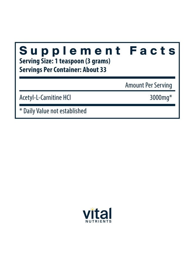 Vital Nutrients Acetyl L-Carnitine Powder | Brain, Memory, and Cognitive Support Supplement* | Vegan | Gluten, Dairy, Soy Free | Non-GMO | 100 Grams - Image 2