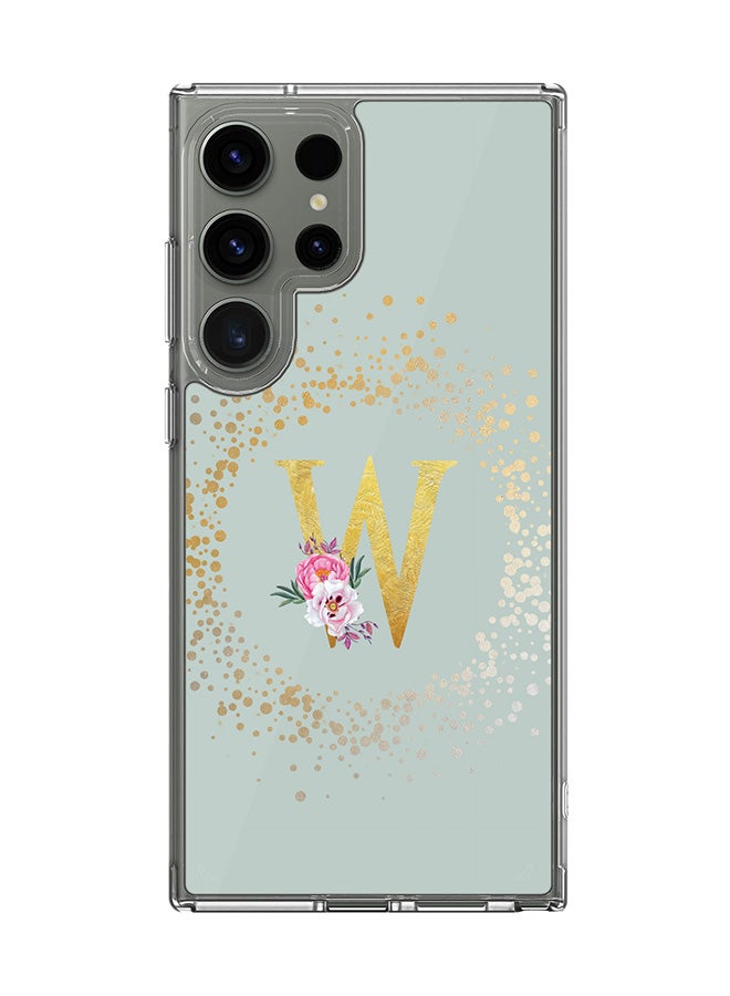 Stylizedd Classic Clear Case for Samsung Galaxy S25 Ultra , Hybrid Soft Transparent Cover Custom Monogram Initial Letter Floral Pattern Alphabet -W (Light Grey) - Image 1