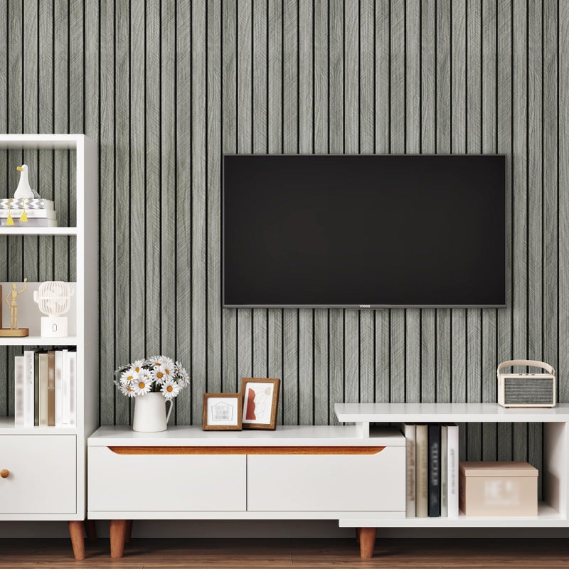 STICKEEP Grey Wood Wall Panels Textured Wood Slats 3D Soundproof Wall Panels Peel and Stick Shiplap 11.8"x197" Wooden Panel Walls Decor Self Adhesive Wooden Panel Wallpaper for Studio Homes Ceiling - Image 2
