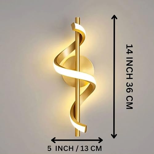 GreyWings Spiral Shape Golden Modern Wall Light for Home, LED Wall Lamp with 3 Color Lighting (Cool/Warm/Natural White), Perfect for Hall, Bedroom, Pack of 1 - Image 3
