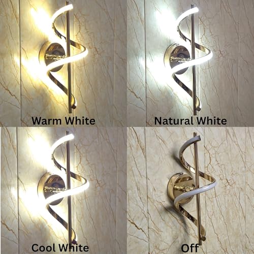 GreyWings Spiral Shape Golden Modern Wall Light for Home, LED Wall Lamp with 3 Color Lighting (Cool/Warm/Natural White), Perfect for Hall, Bedroom, Pack of 1 - Image 4