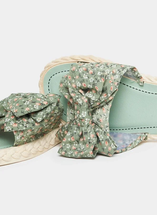 Styli Floral Print Bow Design Strap Flat Sandals