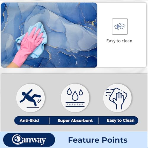 CANWAY® 2 Pieces 3.5mm Anti-Skid Water Soaking Marble Print Door Mat, Water Absorbent Mat (60x40cm) Blue - Image 4