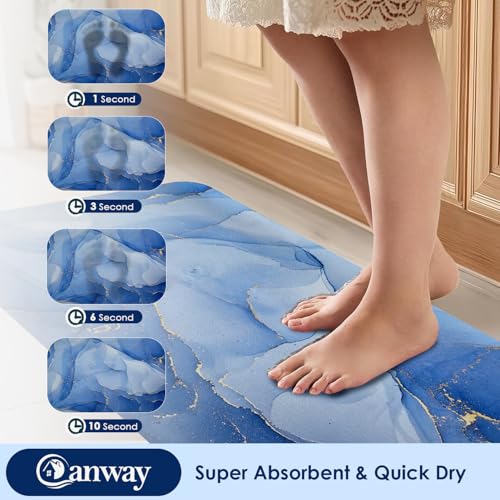 CANWAY® 2 Pieces 3.5mm Anti-Skid Water Soaking Marble Print Door Mat, Water Absorbent Mat (60x40cm) Blue - Image 5