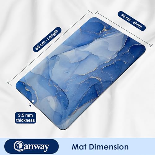CANWAY® 2 Pieces 3.5mm Anti-Skid Water Soaking Marble Print Door Mat, Water Absorbent Mat (60x40cm) Blue - Image 2