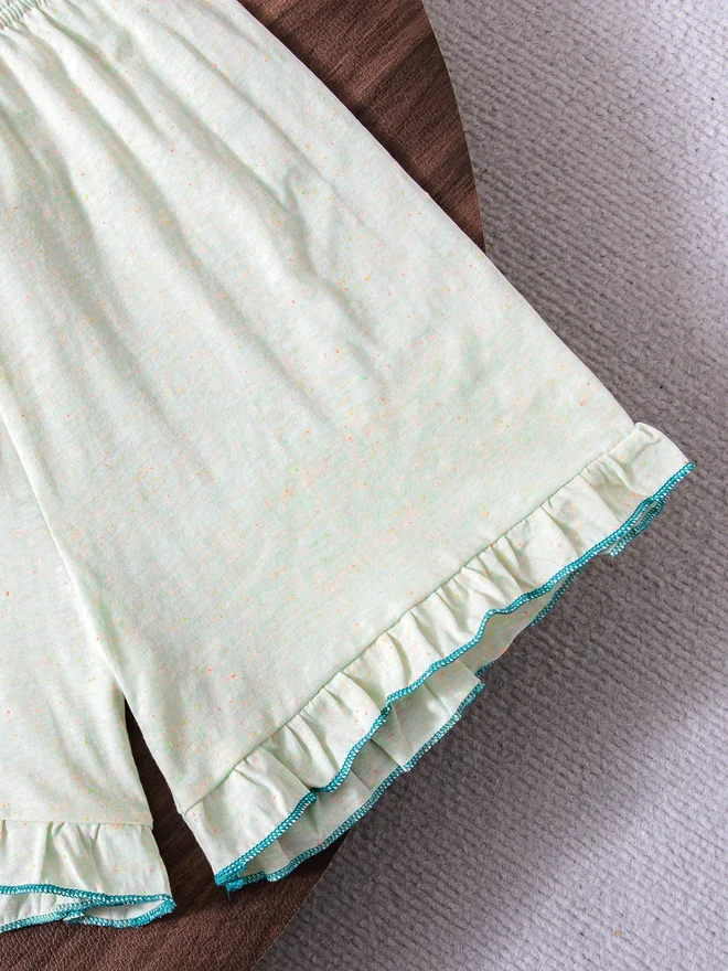 Take Two  Girls Green Ruffle Trim Top And Shorts Pyjama Set for Women | Best Price UAE