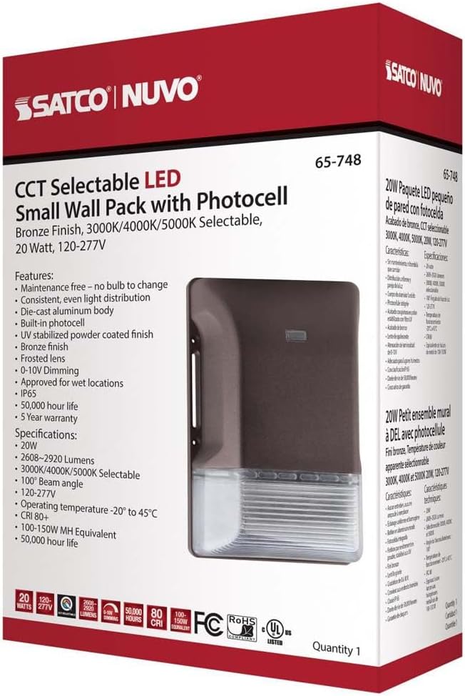 Nuvo 65748 20W Outdoor LED Small Wall Pack Dusk to Dawn CCTSelectable 3000K4000K5000K Bronze - Image 5