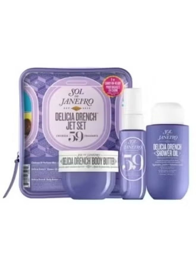 سول دي جينيرو مجموعة ديليسيا درينش جيت - مجموعة العناية بالجسم الثلاثية الجاهزة للسفر مع زبدة الجسم المغذية، وجل الاستحمام المرطب، وبخاخ العطر الاستوائي - Image 1