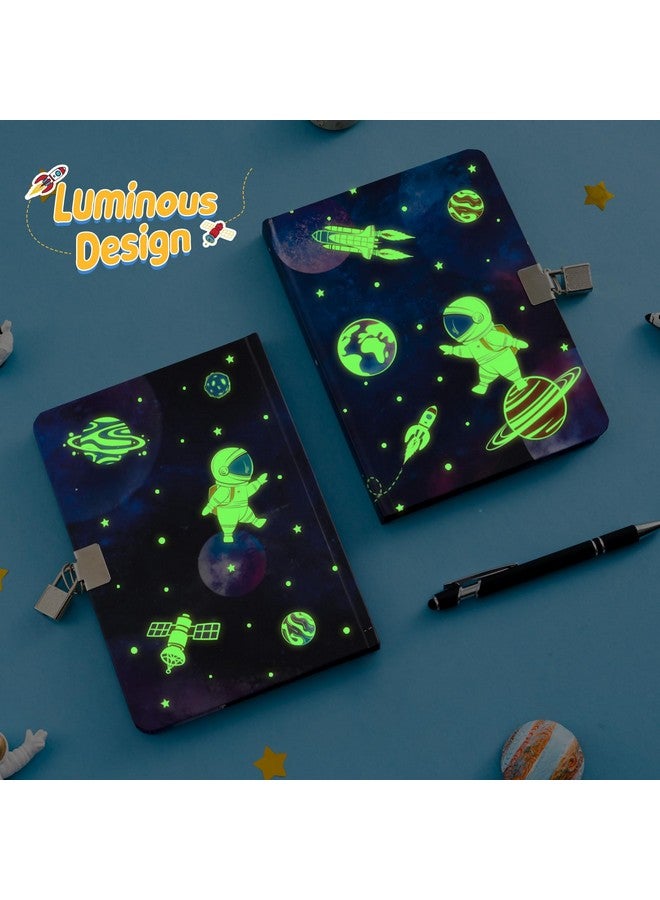 Wernnsai Space Kids Diary For Boys - Luminous Hardcover Journal Notebook For Kids Gift School Private Diary A5 Lined Memos Writing Drawing Notepad With Lock And Keys  - Image 2