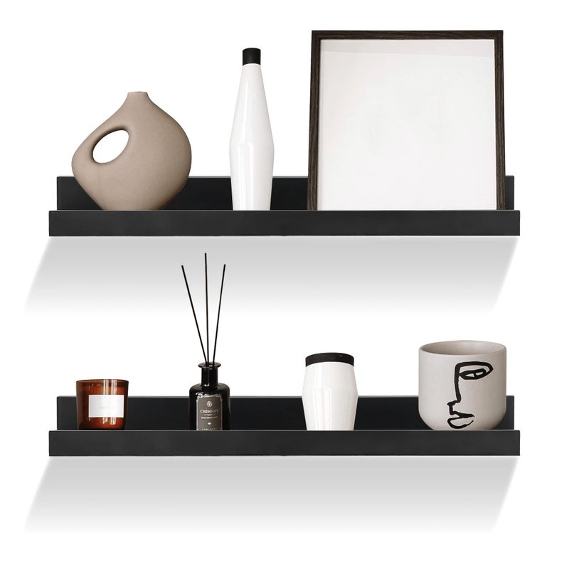 GEEZY Set of 2 Floating Wall Shelves Picture Ledge Display Racks Book Hanging Shelf Black 45 x 10 x 5 cm