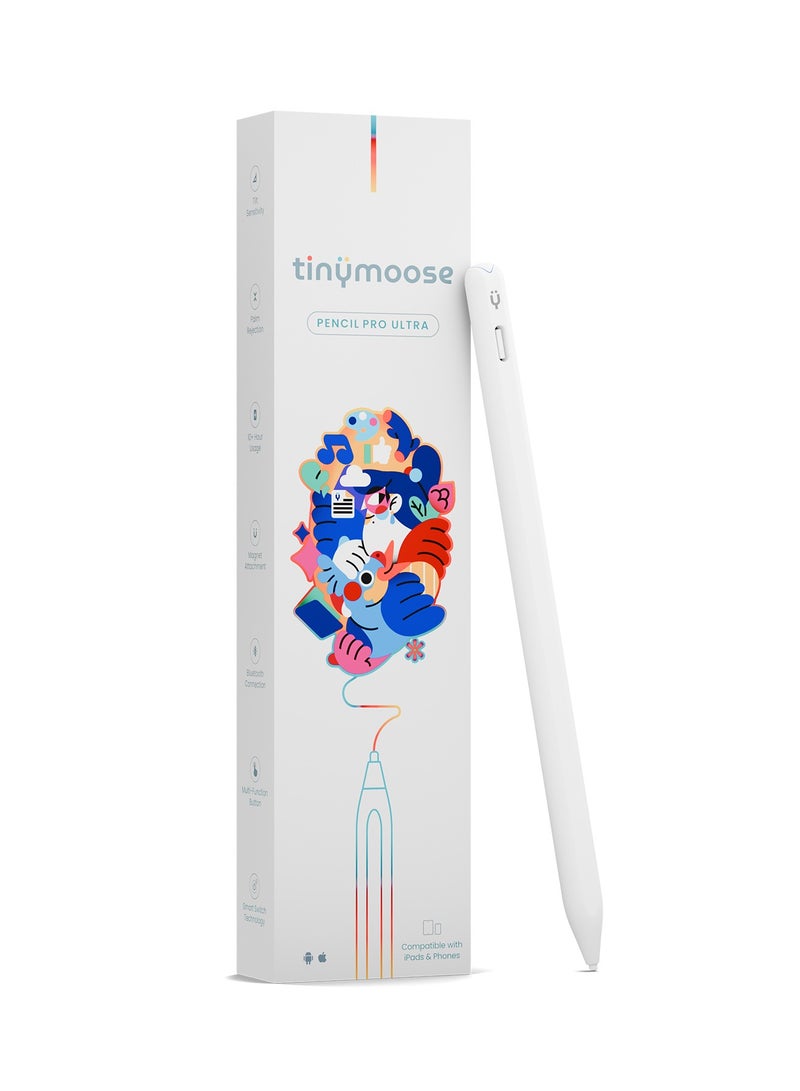 TinyMoose Pencil Pro Ultra Stylus iPad Pen with SmartSwitch Technology – Compatible with iPad, iPhone, Samsung, Android Smartphones & Tablets – Switch Between Devices Instantly - White - Image 1