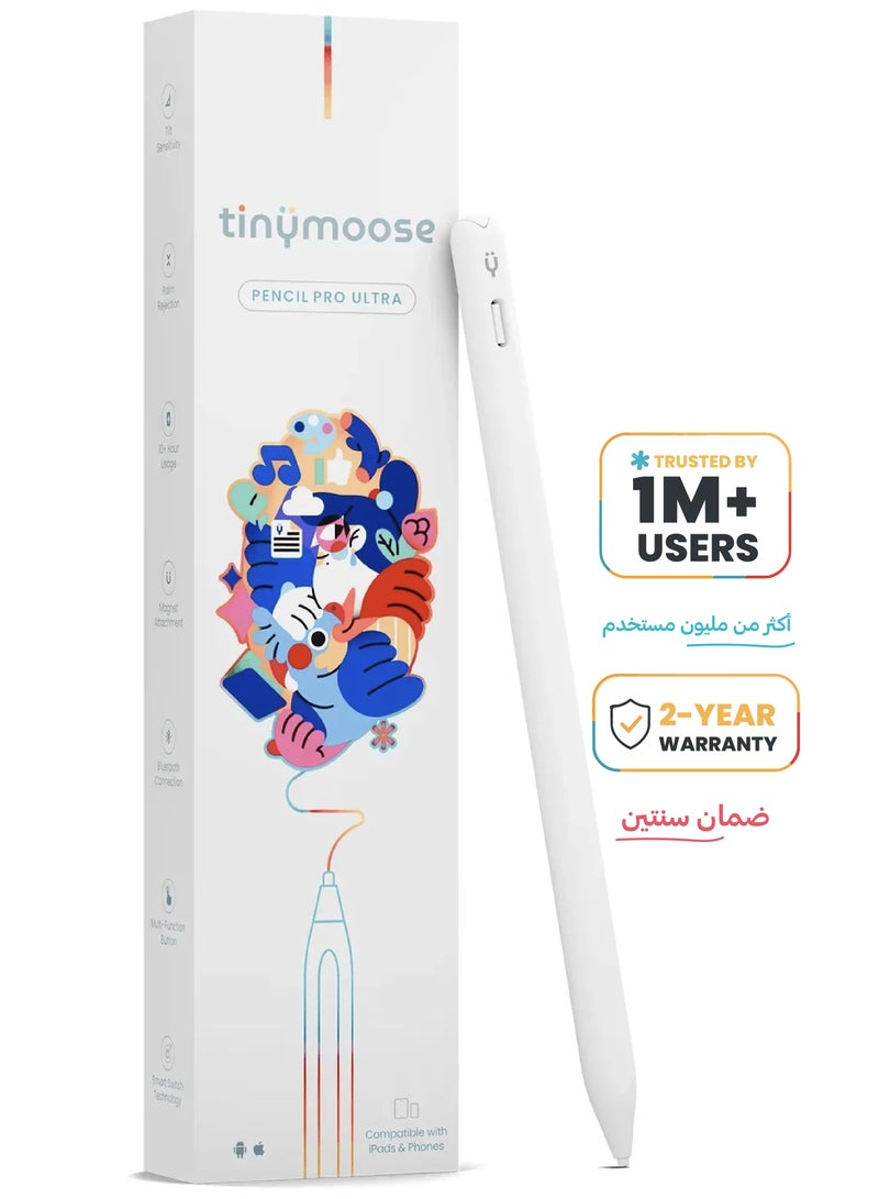 TinyMoose Pencil Pro Ultra Stylus iPad Pen with SmartSwitch Technology – Compatible with iPad, iPhone, Samsung, Android Smartphones & Tablets – Switch Between Devices Instantly - White - Image 1