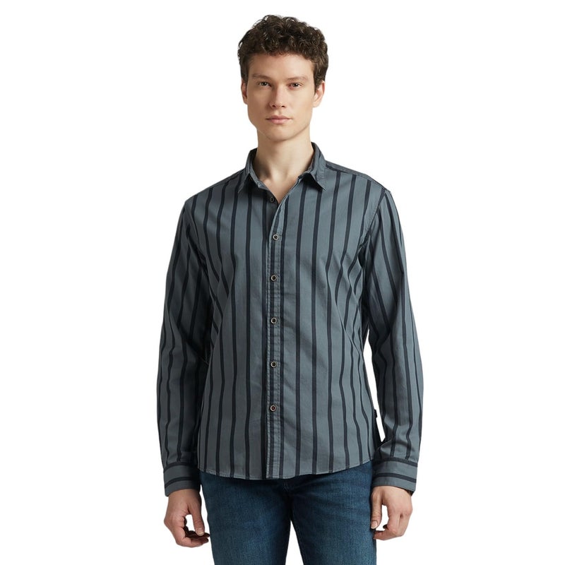 Pepe Jeans Grey Stripes Full Sleeved Shirt - Image 3