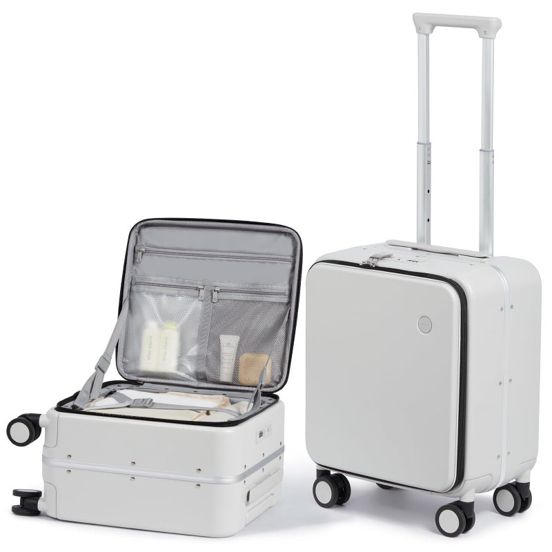 mixi 17x14x9 Carry On Luggage Underseat PC Hard Shell Suitcase Top Opening Aluminum Frame Travel Suitcases with Wheels, Smoke White - Image 1