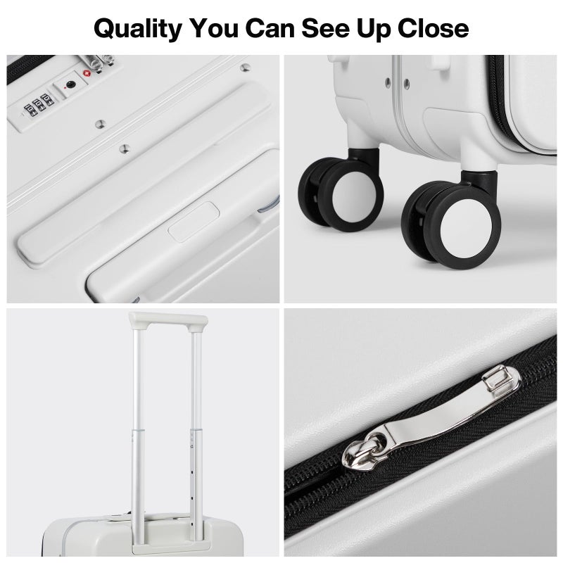 mixi 17x14x9 Carry On Luggage Underseat PC Hard Shell Suitcase Top Opening Aluminum Frame Travel Suitcases with Wheels, Smoke White - Image 5