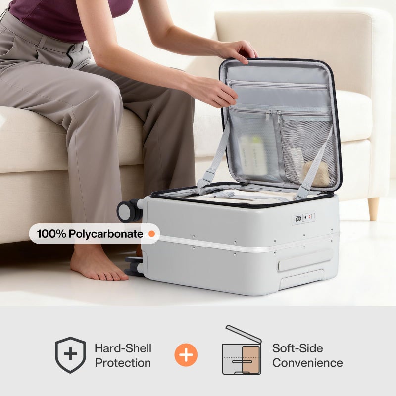 mixi 17x14x9 Carry On Luggage Underseat PC Hard Shell Suitcase Top Opening Aluminum Frame Travel Suitcases with Wheels, Smoke White - Image 4