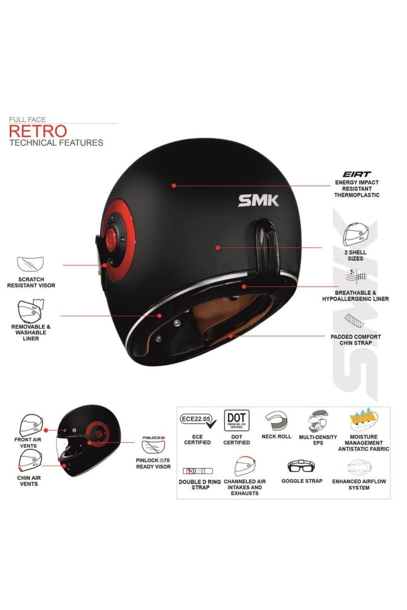 SMK Model MA 230 Retro Solid Full Face Helmet Matte Black, 70002 - Image 4