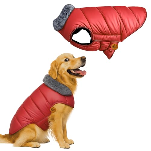 Sage Square Dog Jacket Winter Coat with Fur Collar, Light Weight, Ultra Warm Windproof, Waterproof Dog/Puppy Jacket for Cold Weather, Thicker Fleece (Red, Small - 12inch) - Image 1
