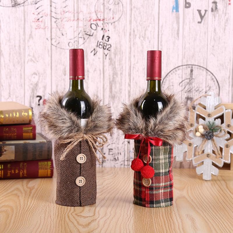 CORAL TREE CORAL TREE Christmas Santa Wine Bottle Cover for Table Decoration Check Print Christmas Wine Wrapping Pouch Set Of 2 Style 2  - Image 2
