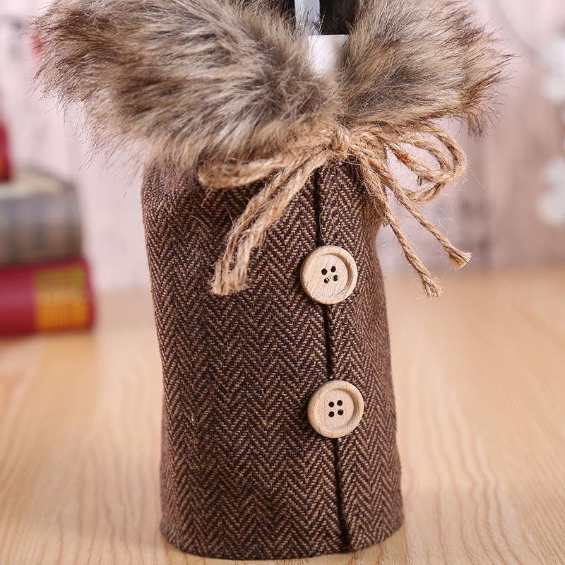 CORAL TREE CORAL TREE Christmas Santa Wine Bottle Cover for Table Decoration Check Print Christmas Wine Wrapping Pouch Set Of 2 Style 2  - Image 5