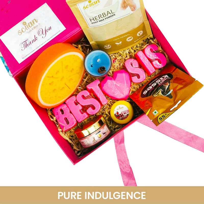 SCIIAN Gift Hamper | Diwali Gift Hamper for Sister | Gift for Sister | Diwali Gift | Bathing Sponge | Votive Candle | Rose Whipped Soap | Herbal Body Wax | Lip Gloss | Festival Gift Hamper - Image 2