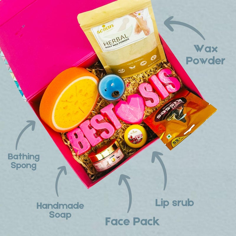 SCIIAN Gift Hamper | Diwali Gift Hamper for Sister | Gift for Sister | Diwali Gift | Bathing Sponge | Votive Candle | Rose Whipped Soap | Herbal Body Wax | Lip Gloss | Festival Gift Hamper - Image 3