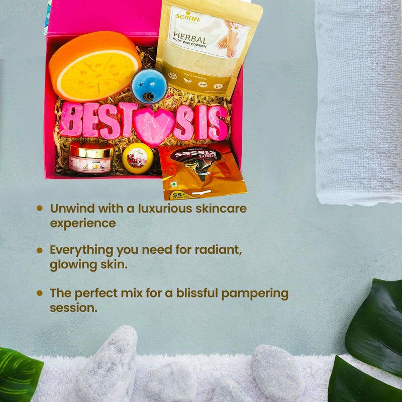 SCIIAN Gift Hamper | Diwali Gift Hamper for Sister | Gift for Sister | Diwali Gift | Bathing Sponge | Votive Candle | Rose Whipped Soap | Herbal Body Wax | Lip Gloss | Festival Gift Hamper - Image 4