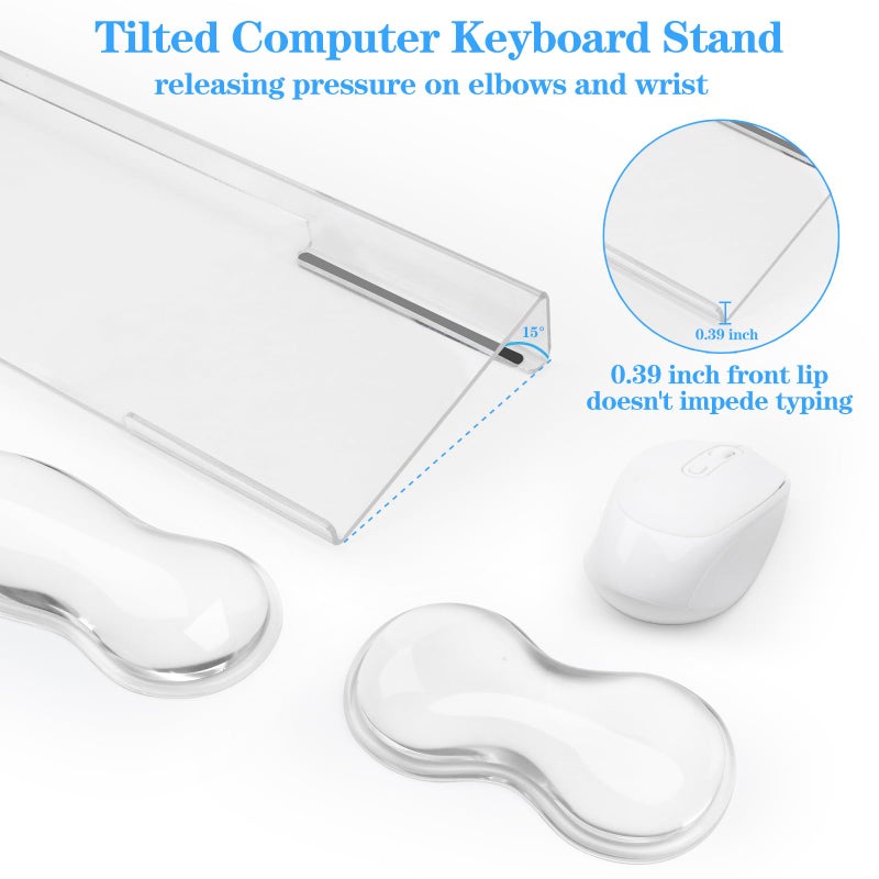KEPUTAIER Computer Keyboard Stand with Gel Keyboard Wrist Rest, Tilted Acrylic Keyboard Holder - Ergonomic Wrist Rest Support Keyboard for Typing Pain Reliefï¼ŒSuitable for Office/Computer/Laptop/Gaming - Image 4