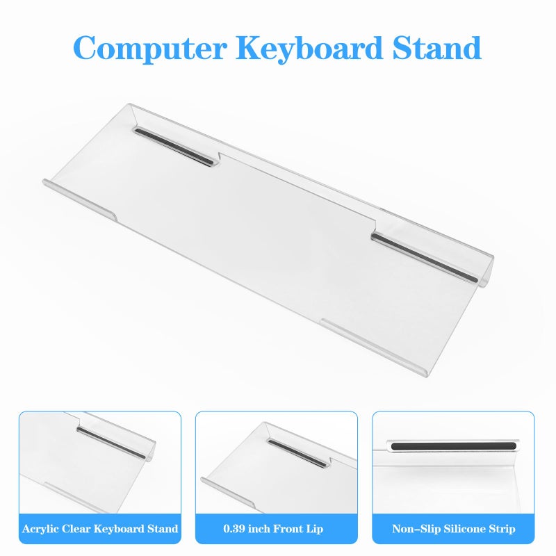 KEPUTAIER Computer Keyboard Stand with Gel Keyboard Wrist Rest, Tilted Acrylic Keyboard Holder - Ergonomic Wrist Rest Support Keyboard for Typing Pain Reliefï¼ŒSuitable for Office/Computer/Laptop/Gaming - Image 2