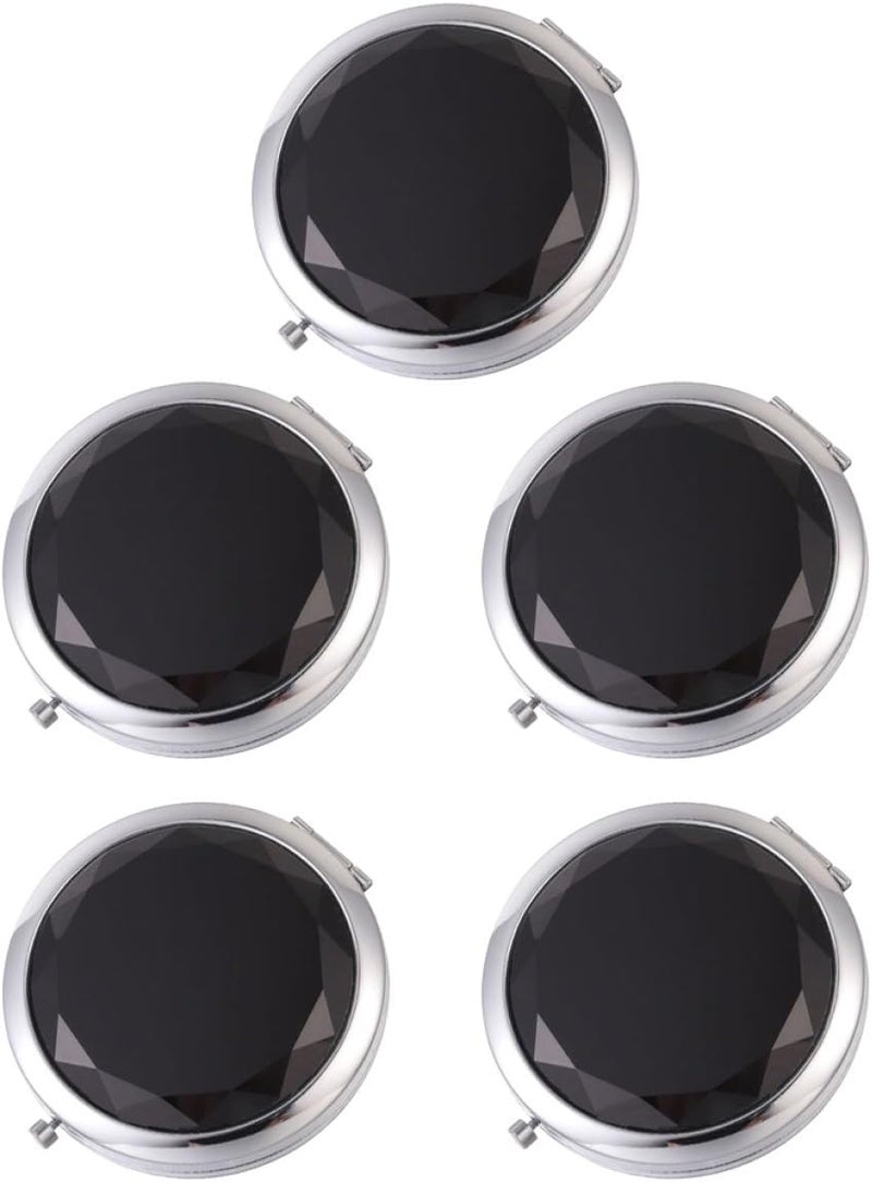 VICASKY 5pcs Metal Double-Sided Folding Makeup Mirrors Portable Compact Vanity Mirror for Travel and Daily Use, Black Crystal Surface Girl Makeup Tool - Image 1