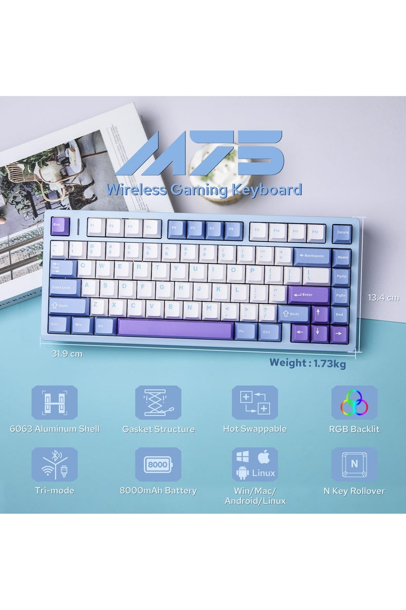 AULA M75 Wireless Gaming Keyboard with 8000mAh Battery, 75% CNC Aluminum Mechanical Keyboard, Hot Swappable Creamy Keyboard, RGB Backlight, NKRO for Games/Office - Image 2