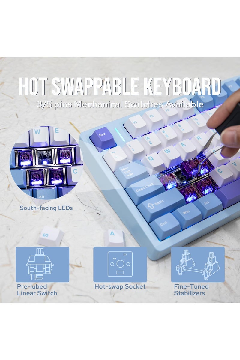 AULA M75 Wireless Gaming Keyboard with 8000mAh Battery, 75% CNC Aluminum Mechanical Keyboard, Hot Swappable Creamy Keyboard, RGB Backlight, NKRO for Games/Office - Image 4