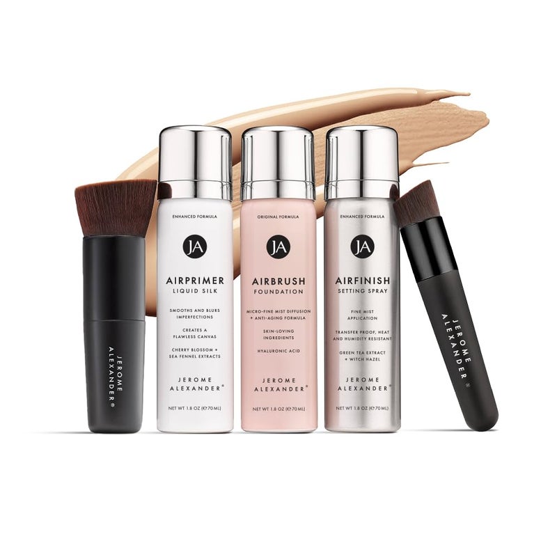 MagicMinerals AirBrush Foundation Set by Jerome Alexander Complete 5pc Spray Makeup Set with Foundation Primer and SettingFinishing Spray for Smooth Radiant Skin Light