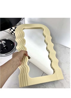 Y&D Aesthetic Wave Pattern Irregular Frame Mirror, Decorative Desk Wall Mirror for Living Room Bedroom Hallway Home Decor (Yellow)  - Image 5