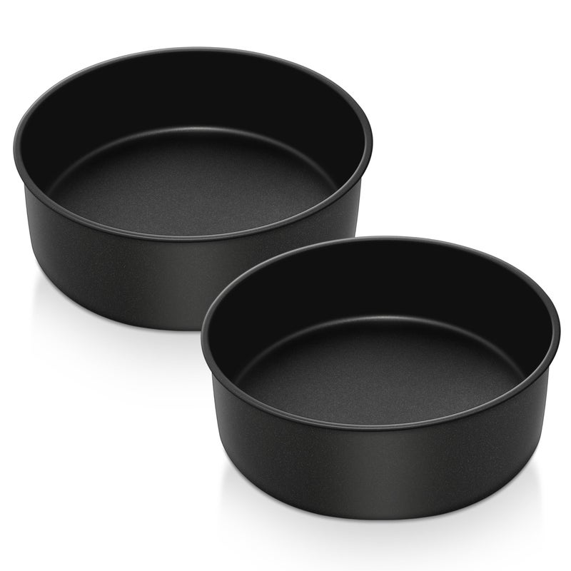 Herogo 8 Inch Cake Tin NonStick Round Stainless Steel Cake Tin Set of 2 75cm Small Deep Baking Tray for Brownie Cake Lasagne Pie Healthy  NonToxic Durable  Easy Clean 212 cm Black