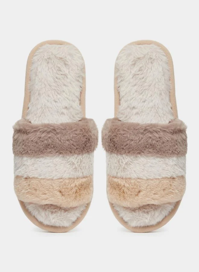 Take Two  Plush Color Blocked Slipper for Women | Best Price UAE