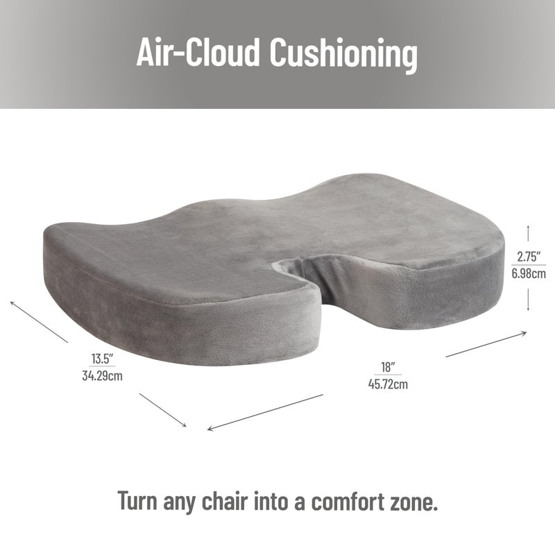 Mind Reader Memory Foam Seat Cushion with Air-Cloud Technology, Ergonomic Pressure Relief for Office Chair, Car, or Wheelchair, Sciatica, Coccyx, Tailbone & Hip Pain Support, Gray - Image 3