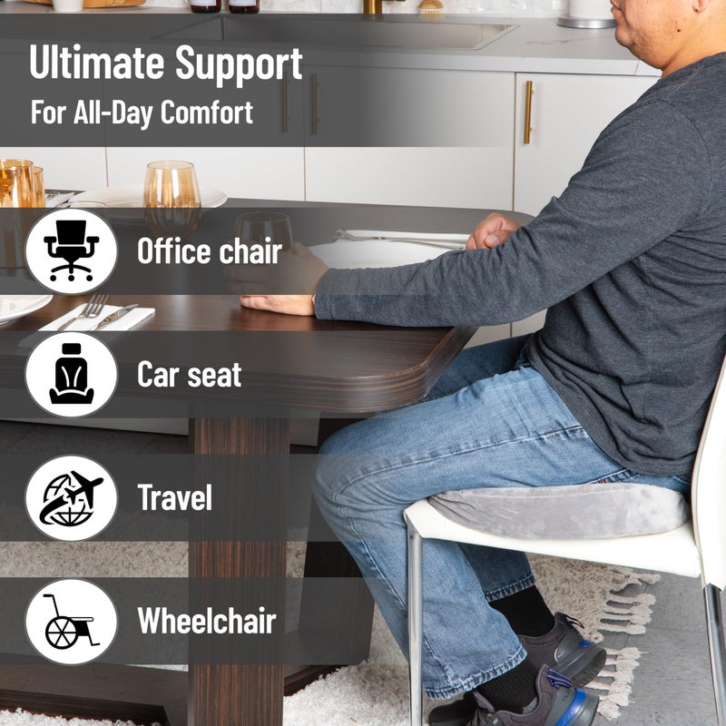 Mind Reader Memory Foam Seat Cushion with Air-Cloud Technology, Ergonomic Pressure Relief for Office Chair, Car, or Wheelchair, Sciatica, Coccyx, Tailbone & Hip Pain Support, Gray - Image 4