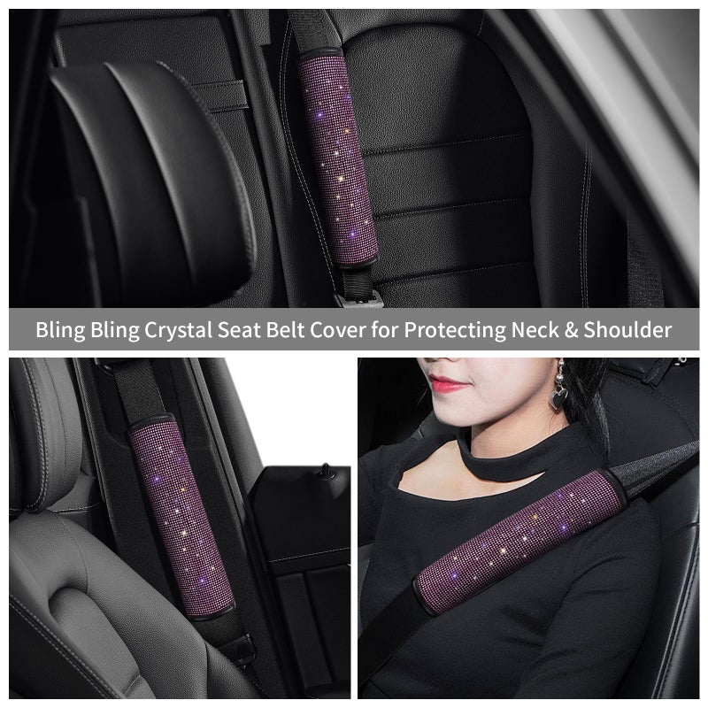 surpassme 2PC Bling Car Seatbelt Covers, Rhinstone Car Seat Belt Covers/Pads with Crystal for Releasing Shoulder/Neck Pressure Car Accessorizes for Car, SUV, Truck(Pink) - Image 4
