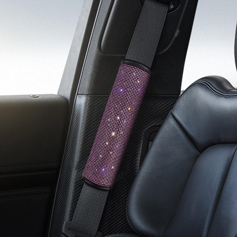 surpassme 2PC Bling Car Seatbelt Covers, Rhinstone Car Seat Belt Covers/Pads with Crystal for Releasing Shoulder/Neck Pressure Car Accessorizes for Car, SUV, Truck(Pink) - Image 2
