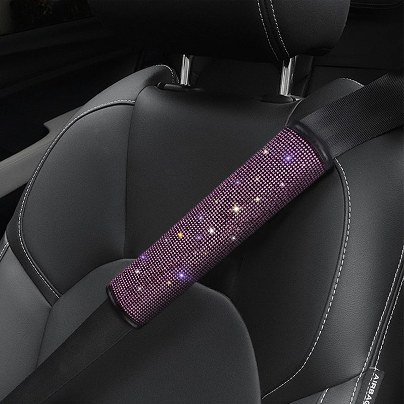surpassme 2PC Bling Car Seatbelt Covers, Rhinstone Car Seat Belt Covers/Pads with Crystal for Releasing Shoulder/Neck Pressure Car Accessorizes for Car, SUV, Truck(Pink) - Image 1